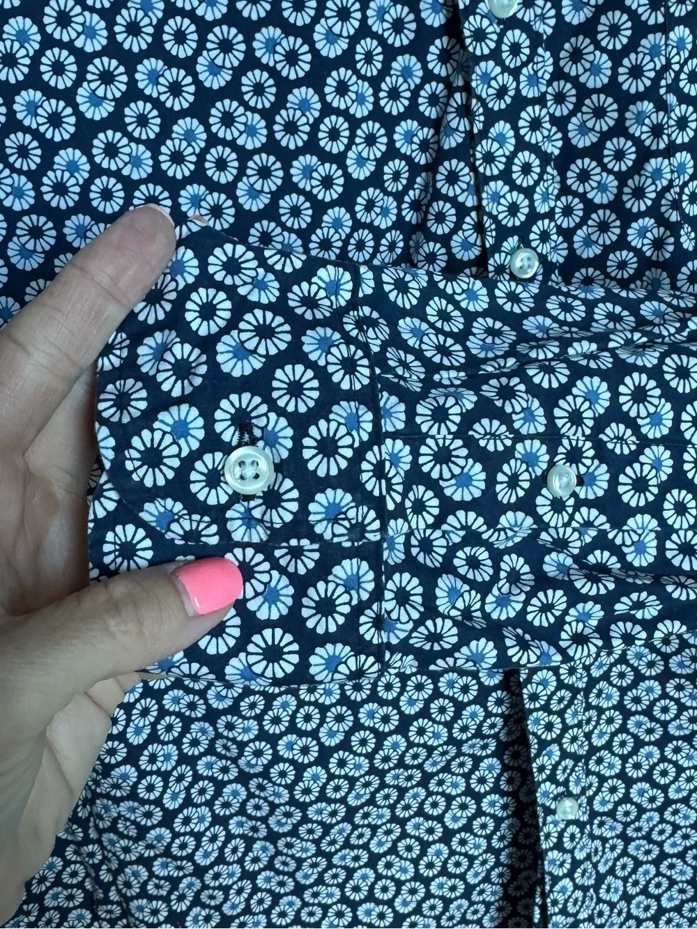 J. Crew Shirt Mens Medium Blue Floral Slim Secret Wash Organic Cotton Stretch
